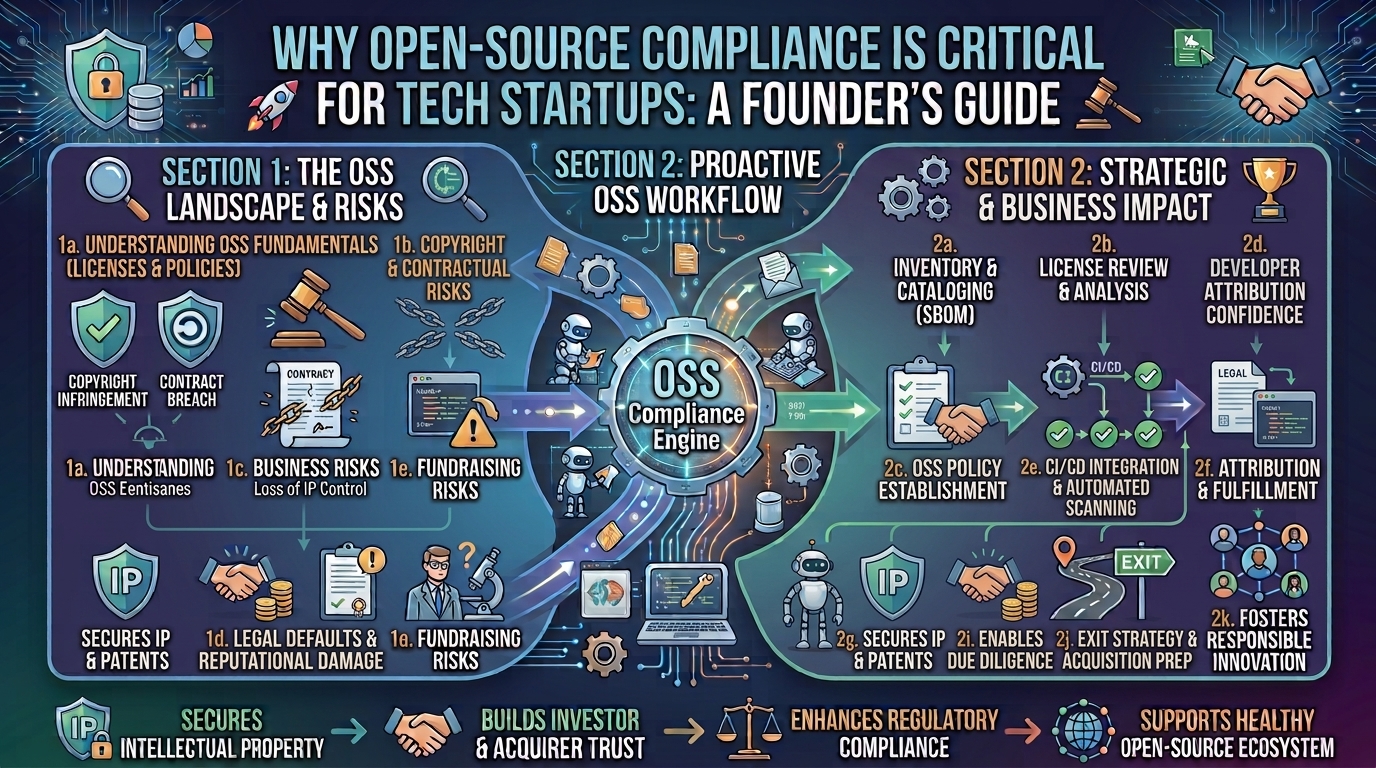 Why open-source software compliance is a critical legal consideration for tech startup founders building commercial applications.
