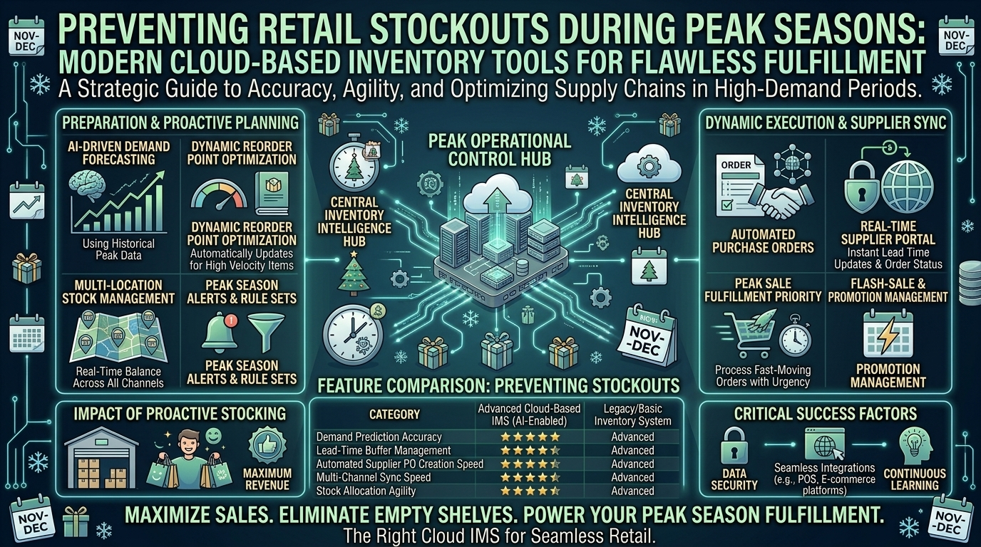How do modern cloud-based inventory management tools help retail business owners prevent stockouts during peak seasons?